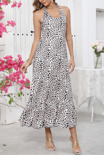 Leopard Print V-Neck Backless Sleeveless Dress