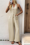 Hanging Neck Sleeveless Solid Color Wide Leg Jumpsuit