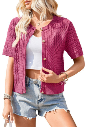 Short Sleeved Button Round Neck Sweater Cardigan