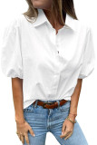 Solid Color Button Bubble Short Sleeved Shirt