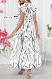 Printed V-Neck Ruffled Short Sleeved Dress