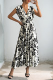 Vintage Floral Printed V-Neck Sleeveless Dress