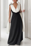 V-Neck Contrasting Sleeveless Party Dress