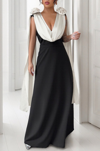 V-Neck Contrasting Sleeveless Party Dress