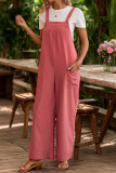 Loose Pleated Solid Color Shoulder Strap Jumpsuit Pants