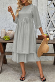 Round Neck Five Quarter Sleeve Loose Solid Color Dress