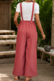 Loose Pleated Solid Color Shoulder Strap Jumpsuit Pants