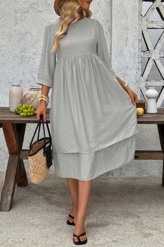Round Neck Five Quarter Sleeve Loose Solid Color Dress