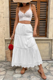 Seaside Vacation Lace Elastic Solid Color Skirt