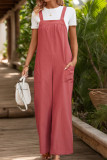 Loose Pleated Solid Color Shoulder Strap Jumpsuit Pants