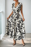 Vintage Floral Printed V-Neck Sleeveless Dress