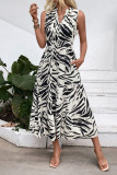 V-Neck Elastic Waistband Sleeveless Zebra Print Dress