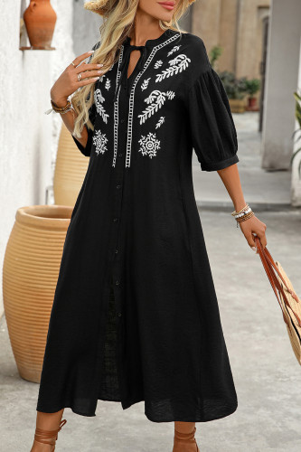 Ethnic Style Loose Five Quarter Sleeve Embroidered Dress