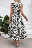 V-Neck Elastic Waistband Sleeveless Zebra Print Dress