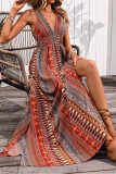 Ethnic Style Deep V-Neck Printed Sleeveless Dress