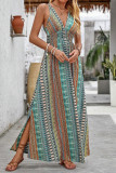 Ethnic Style Deep V-Neck Printed Sleeveless Dress