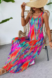 Summer Waist Cinching Printed Sleeveless Dress