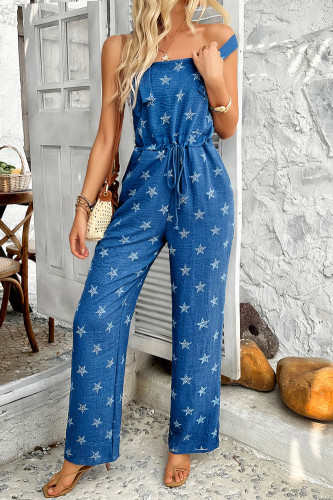 Bohemian Printed Contrasting Overalls Jumpsuit