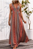 Ethnic Style Deep V-Neck Printed Sleeveless Dress