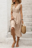 Solid Color Sleeveless V-Neck Elastic Waist Dress