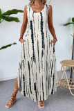 Summer Waist Cinching Printed Sleeveless Dress