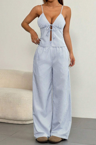 Striped Camisole Vest Wide Leg Pants Two-Piece Set