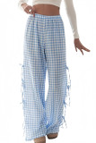 Summer Plaid Printed Strap Straight Leg Pants