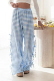 Summer Plaid Printed Strap Straight Leg Pants