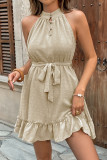 Swiss Dot Sleeveless Halter Ruffle Edge Dress