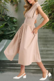 V-Neck Pleated Zipper Waist Cinching Dress