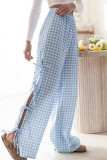 Summer Plaid Printed Strap Straight Leg Pants