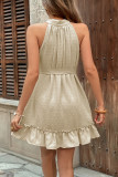 Swiss Dot Sleeveless Halter Ruffle Edge Dress