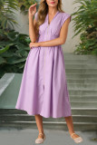 V-Neck Pleated Zipper Waist Cinching Dress