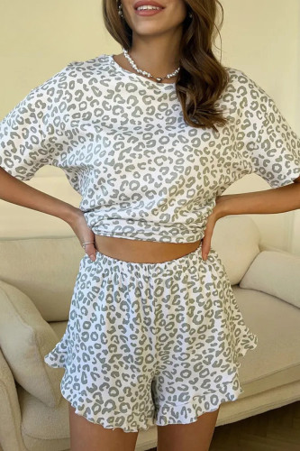 Leopard Print Short Sleeved Shorts Two-Piece Set
