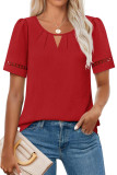 Hollow Out Short Sleeved Solid Color T-Shirt