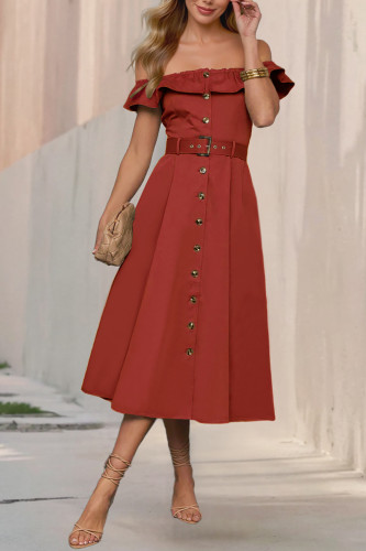 Fashion Retro Off Shoulder Ruffle Edge Dress