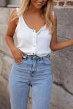 Solid Color Round Neck Button Sleeveless Vest T-Shirt