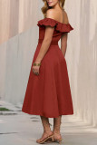 Fashion Retro Off Shoulder Ruffle Edge Dress