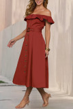 Fashion Retro Off Shoulder Ruffle Edge Dress