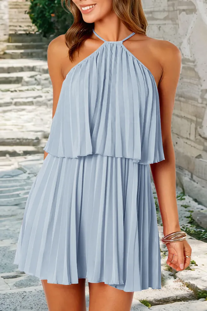 Summer Sleeveless Camisole Double-Layer Pleated Dress