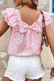 Bow Tie Double-Layer Short Sleeved Ruffle Edge Shirt