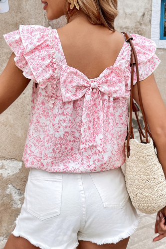 Bow Tie Double-Layer Short Sleeved Ruffle Edge Shirt