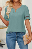 Hollow Out Short Sleeved Solid Color T-Shirt