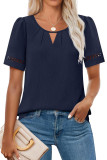 Hollow Out Short Sleeved Solid Color T-Shirt