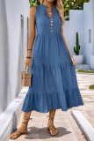 Solid Color V-Neck Sleeveless Waist Cinched Dress