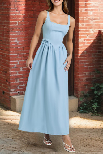 Solid Color Square Neck Sleeveless Vest Dress