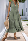Solid Color V-Neck Sleeveless Waist Cinched Dress