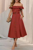 Fashion Retro Off Shoulder Ruffle Edge Dress