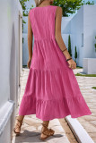 Solid Color V-Neck Sleeveless Waist Cinched Dress