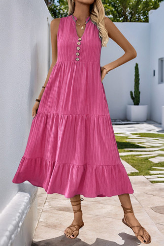 Solid Color V-Neck Sleeveless Waist Cinched Dress